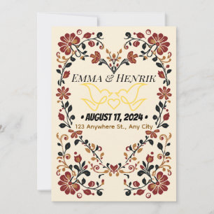 Elegant Norwegian Rosemaling Wedding Invitation Fr