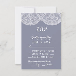 Elegant Nostalgic Lace Steel Blue Wedding RSVP Card