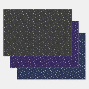 Elegant Nostalgic Stars on Black, Blue & Purple Wrapping Paper Sheet