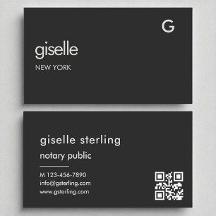 Elegant Notary Public Black QR Code Monogram  Business Card