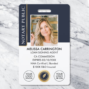 Elegant Notary Public ID Photo Dark Blue Gold Badge