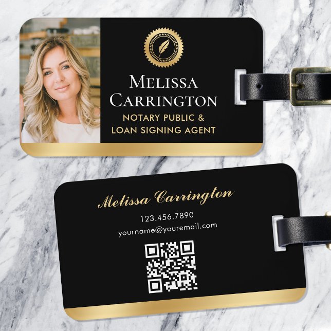 Elegant Notary Public Photo Gold Black Luggage Tag (Creator Uploaded)