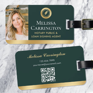 Elegant Notary Public Photo Gold Dark Green Luggage Tag