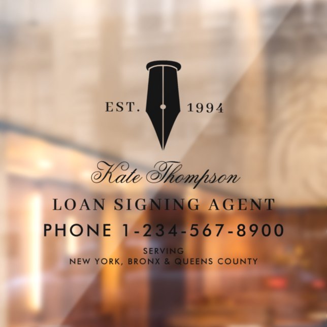 Elegant Notary Public Signing Agent Black Logo Window Cling (Sheet 2)