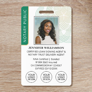 Elegant Notary Signing Agent ID Badge Logo Green