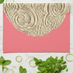 Elegant nouveau gold coral pink kitchen towel