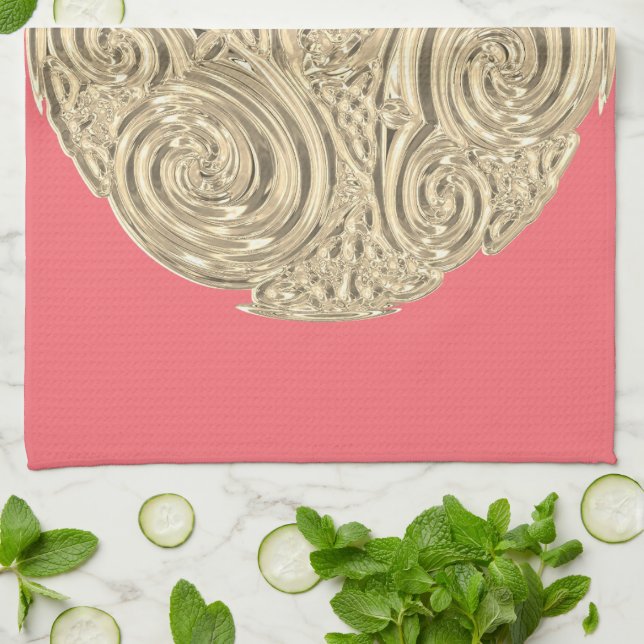 Elegant nouveau gold coral pink  kitchen towel (Folded)