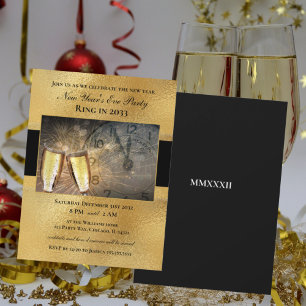Élégant Nouvel An Black Gold Party Invitation