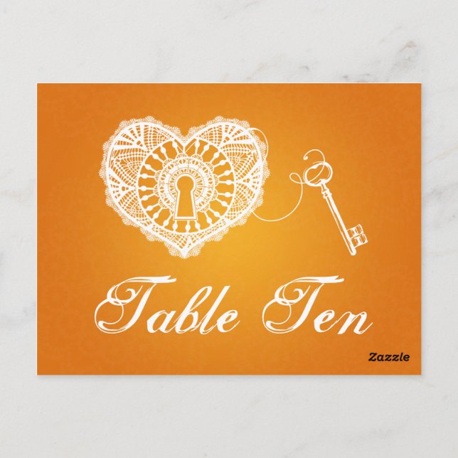 Élégant Numéro De Table Clé De Mon Coeur Orange (Dos)