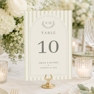 Élégant numéro de table de mariage à rayures vert