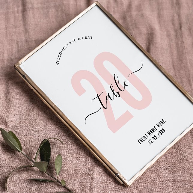 Élégant numéro de table en calligraphie rose paste (Créateur téléchargé)