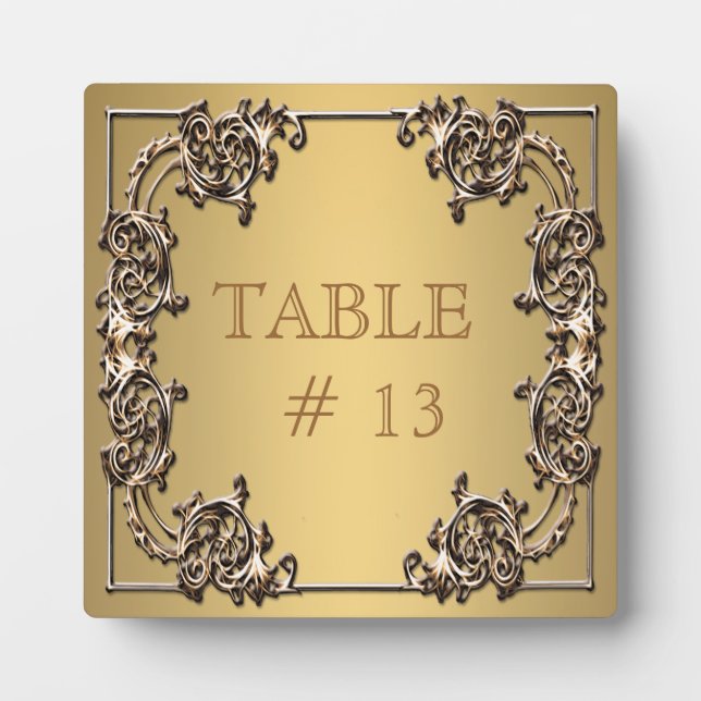Élégant numéro de table Gold sur plaque robuste (Devant)