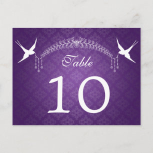 Élégant numéro de table Oiseaux et diamants pourpr