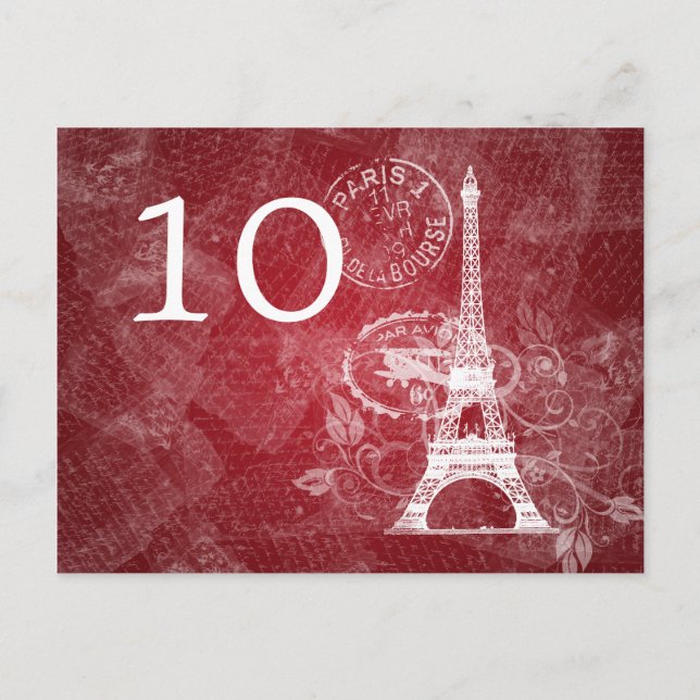 Elégant Numéro de table Romantique Paris Rouge (Devant)
