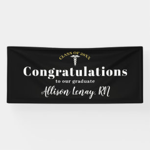 Elegant Nurse Graduation Black White Personalized Banner