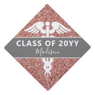 Elegant Nurse Rose Gold Glitter Personalized Graduation Cap Topper