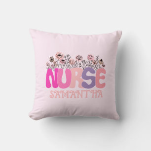 Elegant "Nurse" Typography with Vibrant Floral Throw Pillow