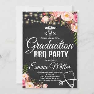 Elegant, Nursing School Chalkboard Graduation BBQ Invitation