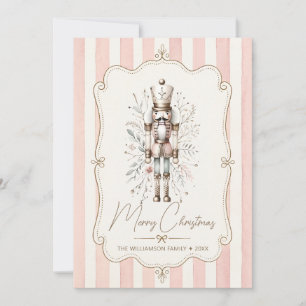 Elegant Nutcracker Christmas Card Gold Bow Cream