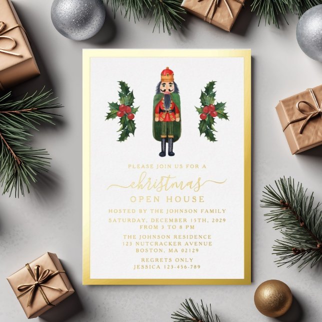 Elegant Nutcracker Christmas Open House Gold  (Elegant Nutcracker Christmas Open House Gold Foil Invitation)