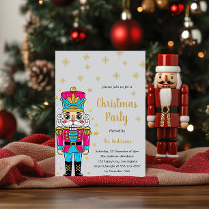 Elegant Nutcracker Christmas Party Gold Glitter Invitation