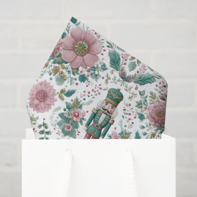 Elegant Nutcracker & Flowers Print Tissue Paper (Gift Bag)