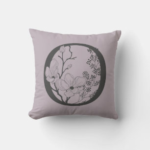 Elegant O Boho Floral Monogram Initial Lilac Grey Throw Pillow