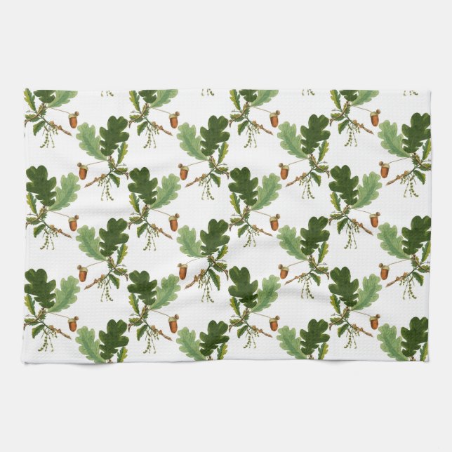 Elegant Oak Leaf and Acorn Kitchen Towel (Horizontal)