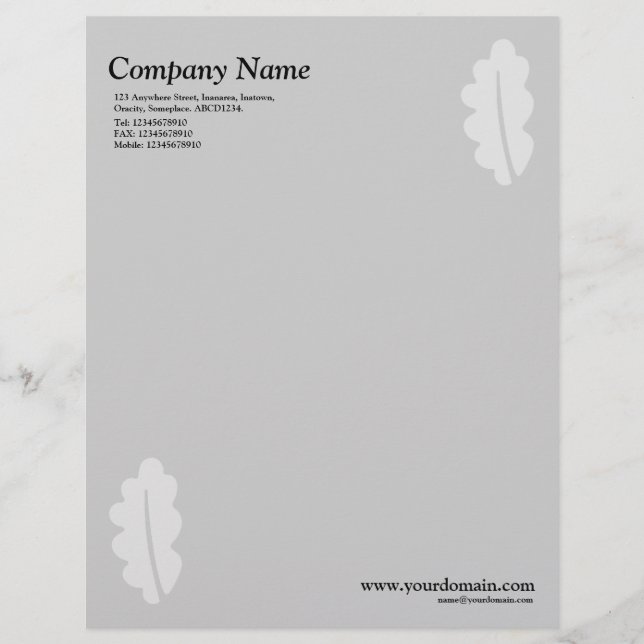 Elegant Oak Leaf - Light Grey Letterhead (Front)