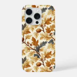 Elegant Oak Leaf & Pinecone Fall Pattern iPhone 15 Pro Case