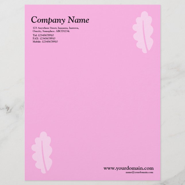 Elegant Oak Leaf - Pink Letterhead (Front)