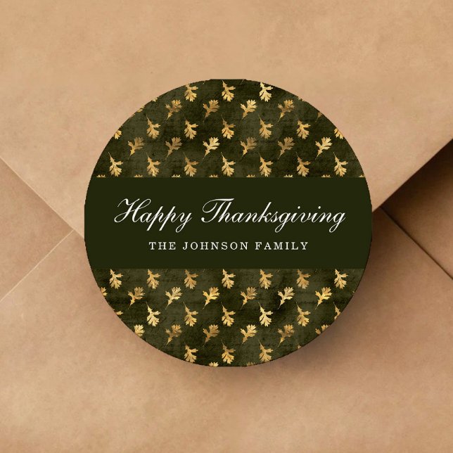 Elegant Oak Leaves Green Thanksgiving Classic Round Sticker (Elegant Oak Leaves Green Thanksgiving Classic Round Sticker)