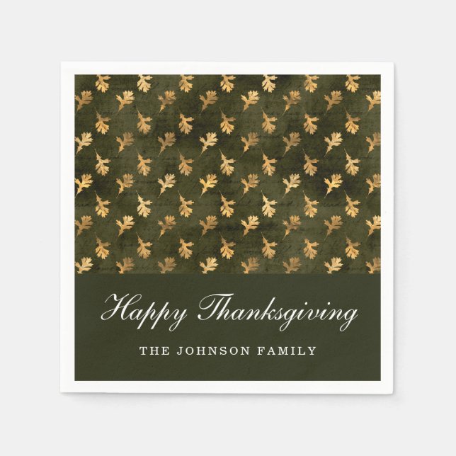 Elegant Oak Leaves Green Thanksgiving Napkin (Front)