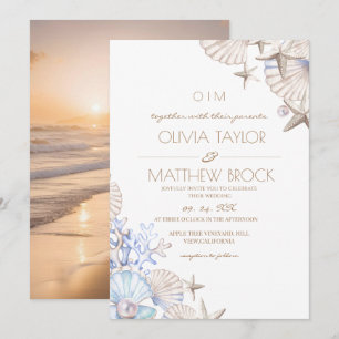 Elegant Ocean Beach Photo Wedding Invitation