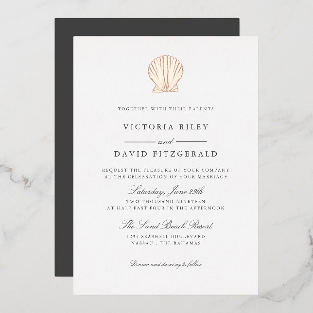 Elegant Ocean Beach SEASHELL WEDDING ROSE GOLD   (Front/Back)