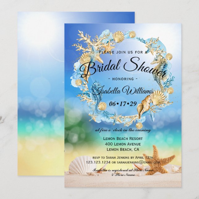 Elegant Ocean Beach Starfish Shell Bridal Shower Invitation (Front/Back)