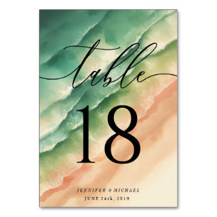 Elegant Ocean Beach Summer Watercolor Table Script Number