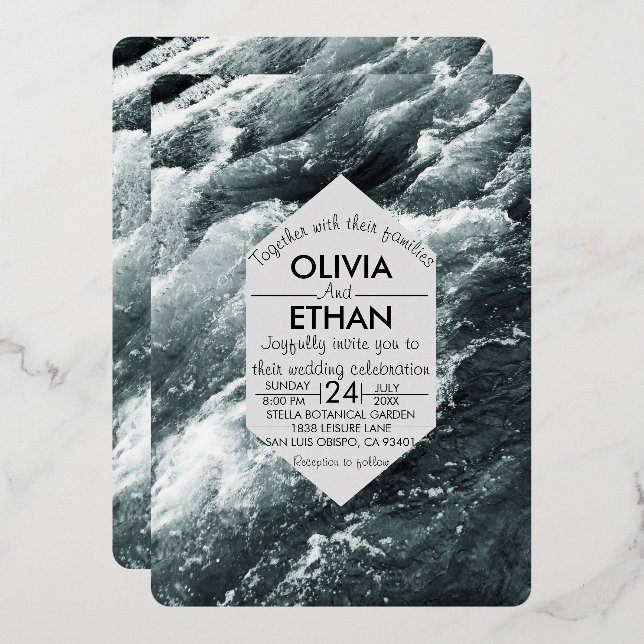 Elegant Ocean Black And White Waves Wedding (Front/Back)