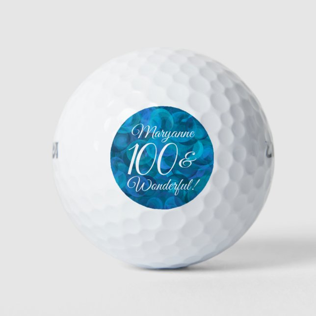 Elegant Ocean Blue 100 and Wonderful Birthday Golf Balls (Front)
