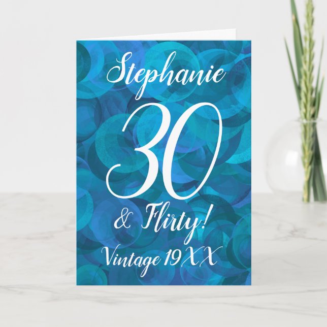 Elegant Ocean Blue 30 and Flirty Birthday Card (Front)