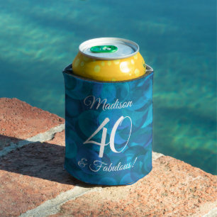 Elegant Ocean Blue 40 and Fabulous Birthday Party Can Cooler