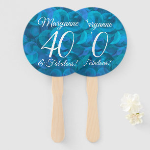 Elegant Ocean Blue 40 and Fabulous Birthday Party Hand Fan