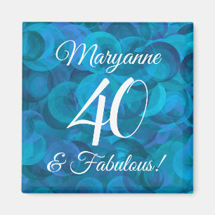 Elegant Ocean Blue 40 and Fabulous Birthday Party Magnet
