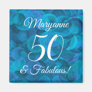 Elegant Ocean Blue 50 and Fabulous Birthday Party Magnet