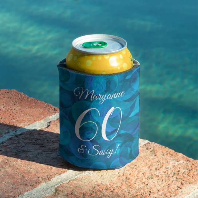 Elegant Ocean Blue 60 and Sassy Birthday Party Can Cooler (In Situ Pool)