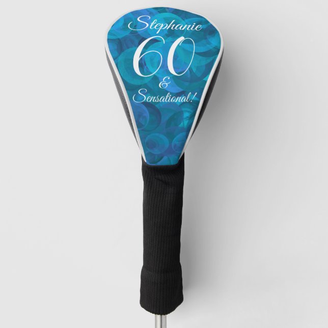 Elegant Ocean Blue 60 and Sensational Birthday Golf Head Cover (Front)