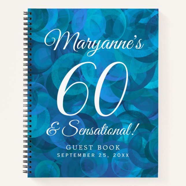 Elegant Ocean Blue 60 and Sensational Birthday Notebook (Front)