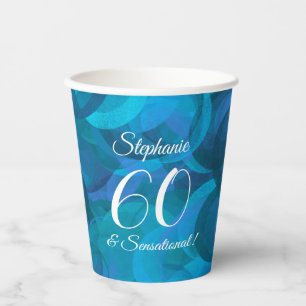 Elegant Ocean Blue 60 and Sensational Birthday Paper Cups