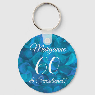 Elegant Ocean Blue 60 & Sensational Birthday Party Keychain