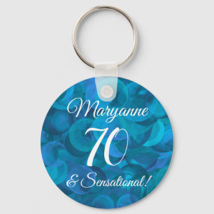 Elegant Ocean Blue 70 & Sensational Birthday Party Keychain